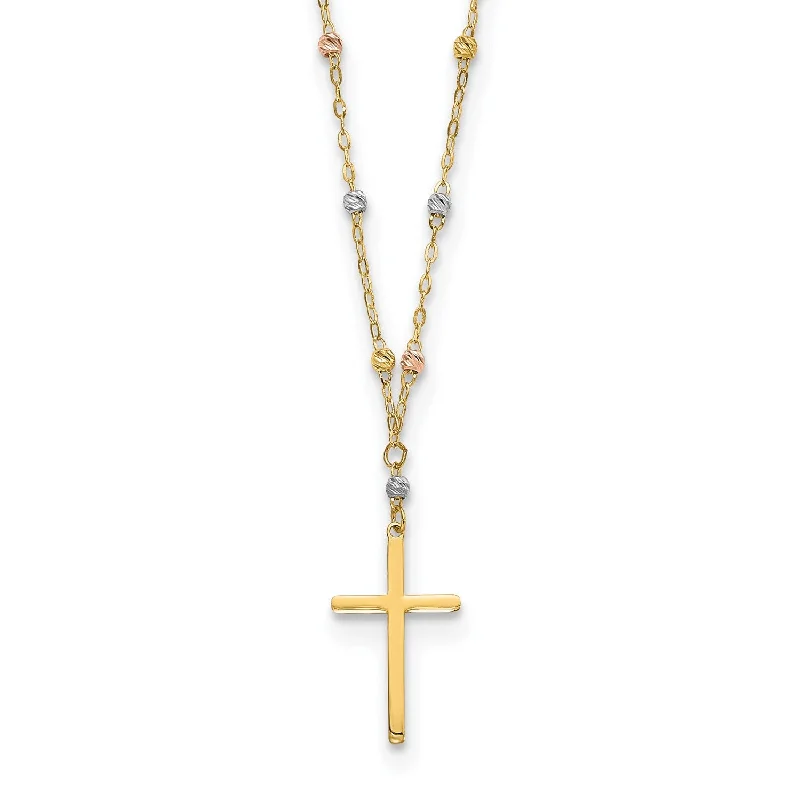 Don't Miss Out On Jaw-Dropping Jewelry Discounts 14KT Gold Tri-Color 17-inch Diamond-cut Beaded Cross Necklace Don't Miss Out On Jaw-Dropping Jewelry Discounts 14KT Gold Tri-Color 17-inch Diamond-cut Beaded Cross Necklace