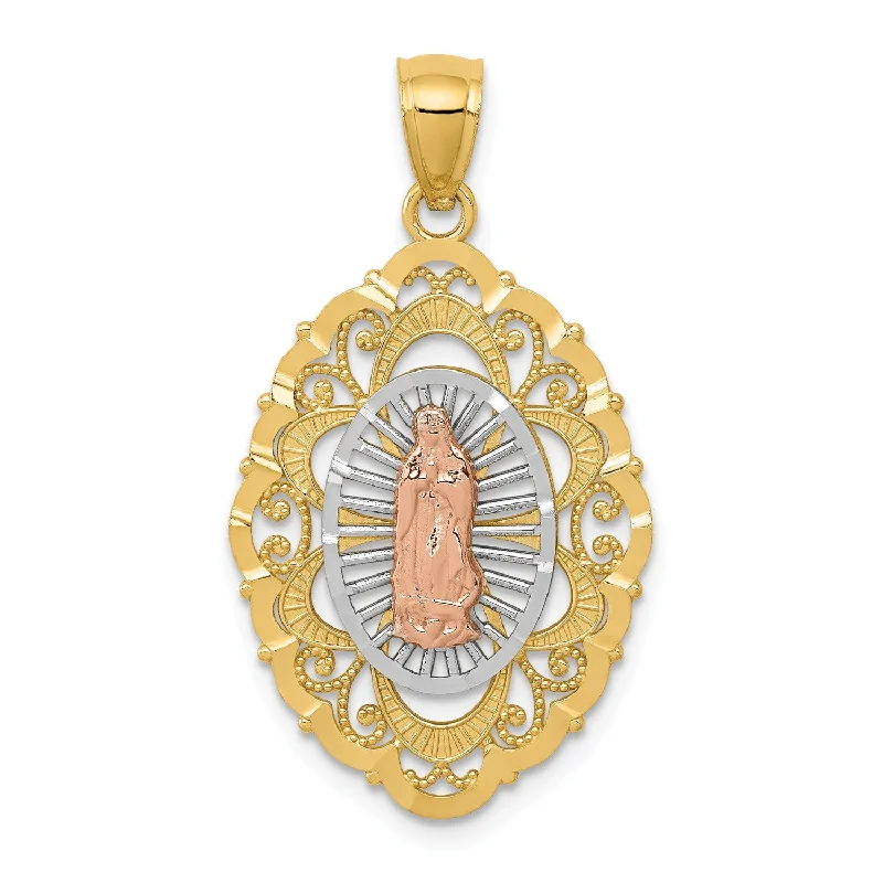 Celebrate With Sparkle – Jewelry Sale Now Live 14KT Gold Tri-Color 34X18MM Guadalupe Pendant. Chain Not Included Celebrate With Sparkle – Jewelry Sale Now Live 14KT Gold Tri-Color 34X18MM Guadalupe Pendant. Chain Not Included