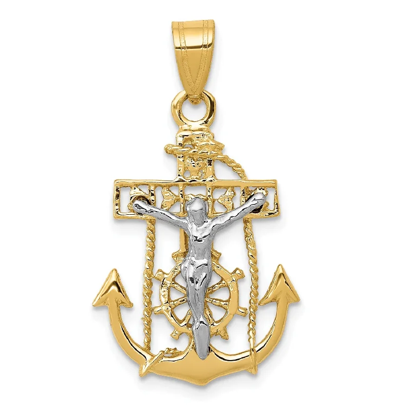Bohemian-Inspired Jewelry For Free-Spirited Fashion 14KT White and Yellow Gold 29X17MM Mariner's Cross Pendant. Chain Not Included Bohemian-Inspired Jewelry For Free-Spirited Fashion 14KT White and Yellow Gold 29X17MM Mariner's Cross Pendant. Chain Not Included