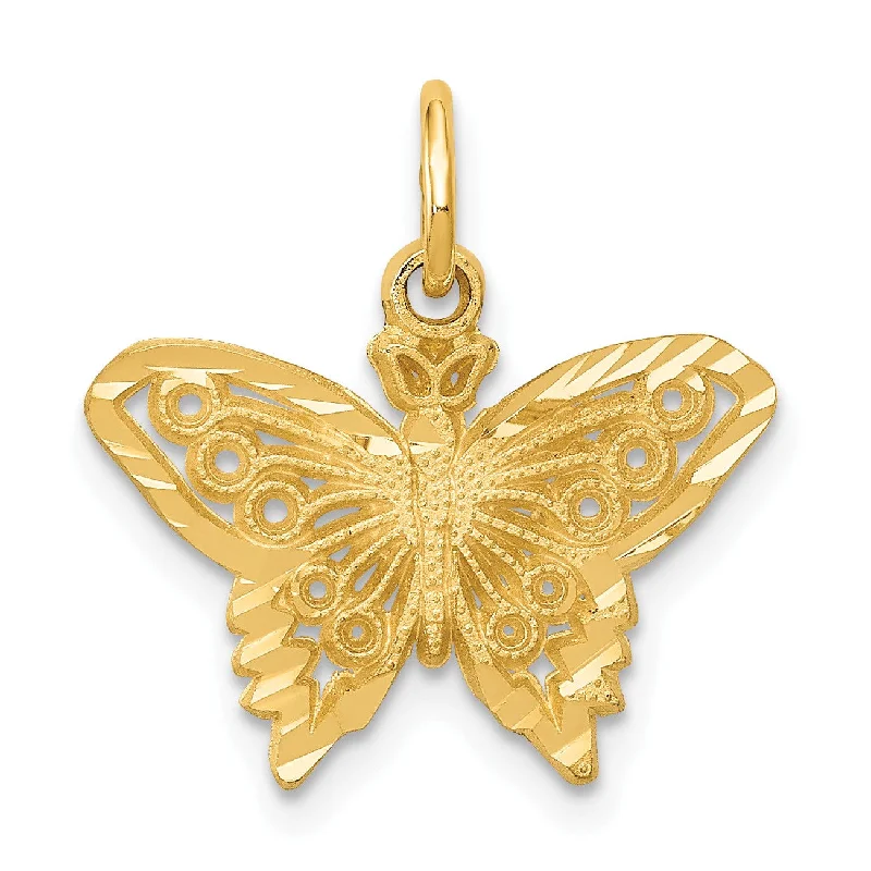 Premium Jewelry Now Available At Special Discounts 14KT Yellow Gold 18X17MM Diamond-cut Butterfly Pendant. Chain Not Included Premium Jewelry Now Available At Special Discounts 14KT Yellow Gold 18X17MM Diamond-cut Butterfly Pendant. Chain Not Included