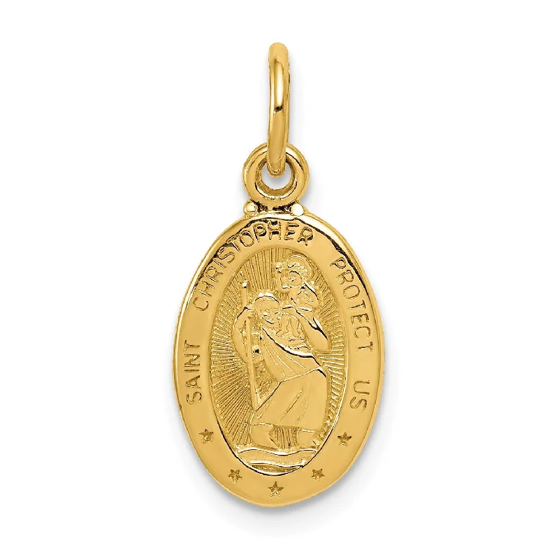 Elegant Jewelry, Affordable Luxury – Shop Now 14KT Yellow Gold 21X10MM Medal Saint Christopher Pendant. Chain Not Included Elegant Jewelry, Affordable Luxury – Shop Now 14KT Yellow Gold 21X10MM Medal Saint Christopher Pendant. Chain Not Included