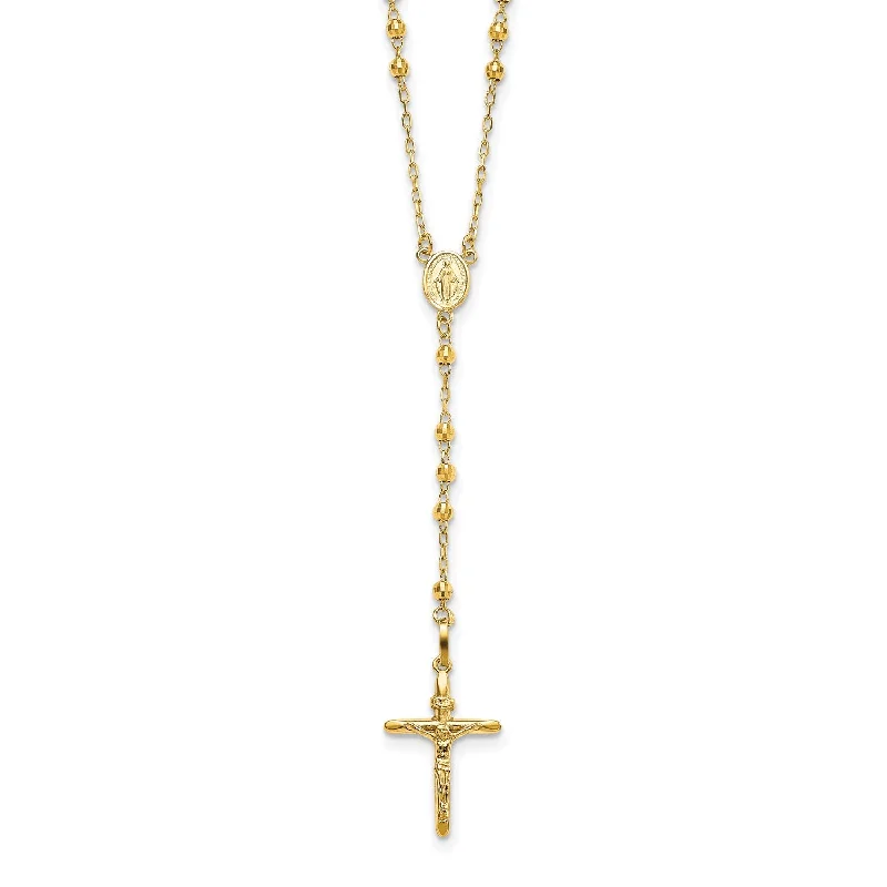 Exclusive Jewelry Offers – Shine For Less 14KT Yellow Gold 24-inch Diamond-cut Lobster Clasp Beaded Rosary Necklace