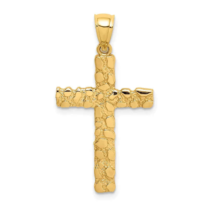 Elegant Jewelry Pieces At Unbelievable Prices 14KT Yellow Gold Nugget Cross Pendant-Chain Not Included