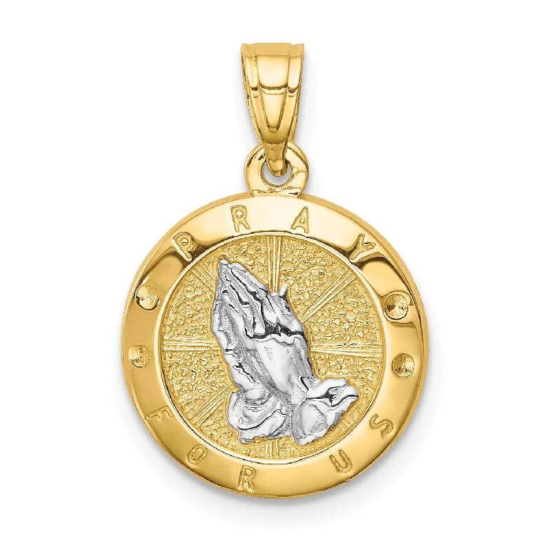 Affordable Luxury Jewelry For Every Occasion 14KT Yellow Gold With Rhodium Plating Praying Hands Pendant-Chain Not Included Affordable Luxury Jewelry For Every Occasion 14KT Yellow Gold With Rhodium Plating Praying Hands Pendant-Chain Not Included
