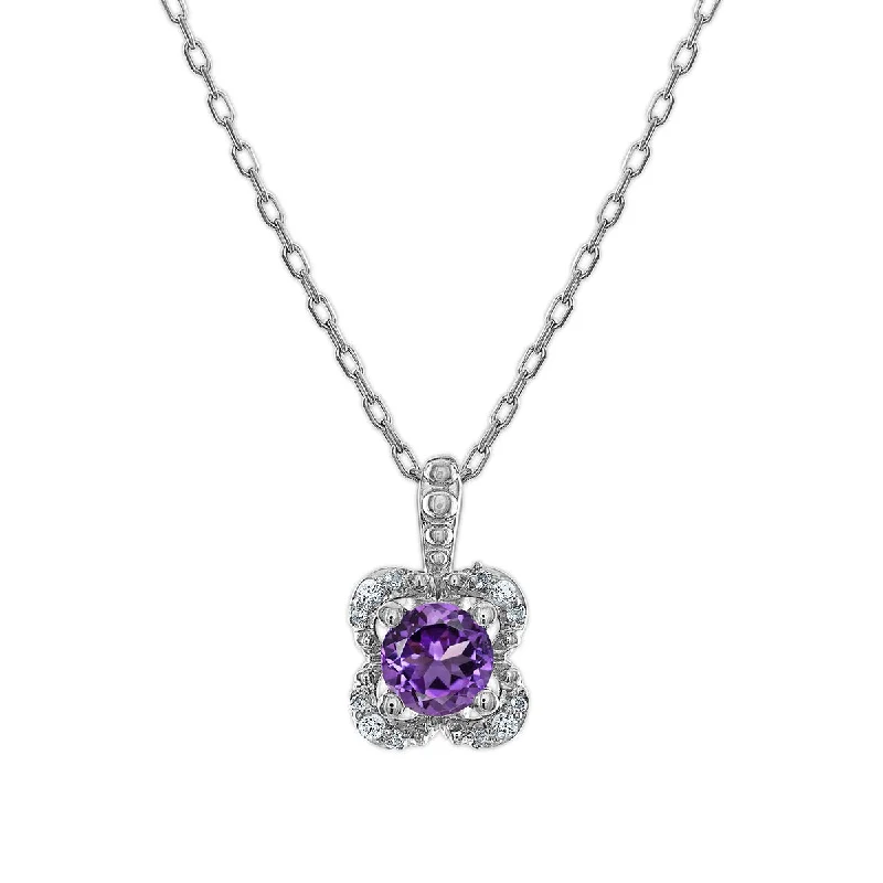 Flash Sale On Elegant Jewelry – Don't Miss Out 5MM Round Amethyst and White Sapphire Birthstone Flower Halo Pendant in Sterling Silver Flash Sale On Elegant Jewelry – Don't Miss Out 5MM Round Amethyst and White Sapphire Birthstone Flower Halo Pendant in Sterling Silver