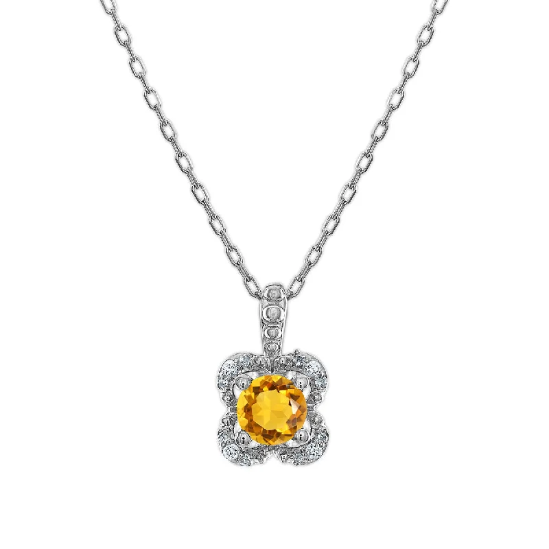 Affordable Luxury Jewelry For Every Occasion 5MM Round Citrine and White Sapphire Birthstone Flower Halo Pendant in Sterling Silver Affordable Luxury Jewelry For Every Occasion 5MM Round Citrine and White Sapphire Birthstone Flower Halo Pendant in Sterling Silver