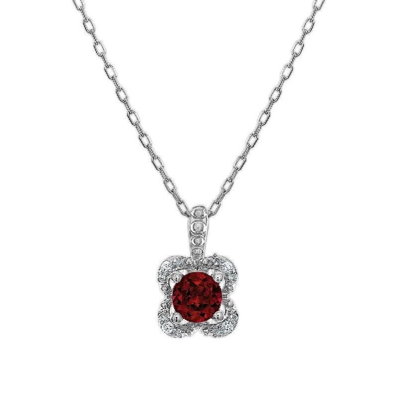 Exclusive Gemstone Jewelry Markdowns – Shop Now 5MM Round Garnet and White Sapphire Birthstone Flower Halo Pendant in Sterling Silver Exclusive Gemstone Jewelry Markdowns – Shop Now 5MM Round Garnet and White Sapphire Birthstone Flower Halo Pendant in Sterling Silver