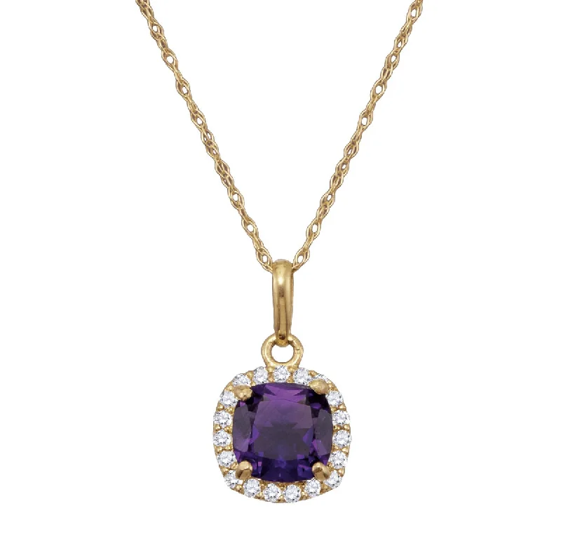 Discounted Jewelry For A Glamorous Look 6MM Cushion Amethyst and White Sapphire Birthstone 18-inch Pendant in 10KT Yellow Gold Discounted Jewelry For A Glamorous Look 6MM Cushion Amethyst and White Sapphire Birthstone 18-inch Pendant in 10KT Yellow Gold