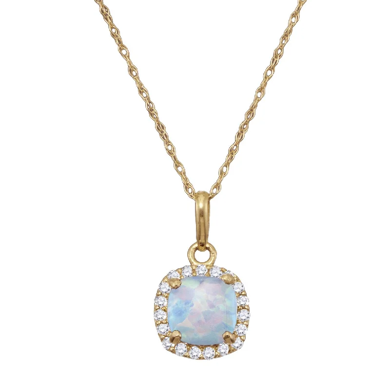 Flash Jewelry Sale – Get Stunning Pieces At Low Prices 6MM Cushion Opal and White Sapphire Birthstone Halo 18-inch Pendant in 10KT Yellow Gold