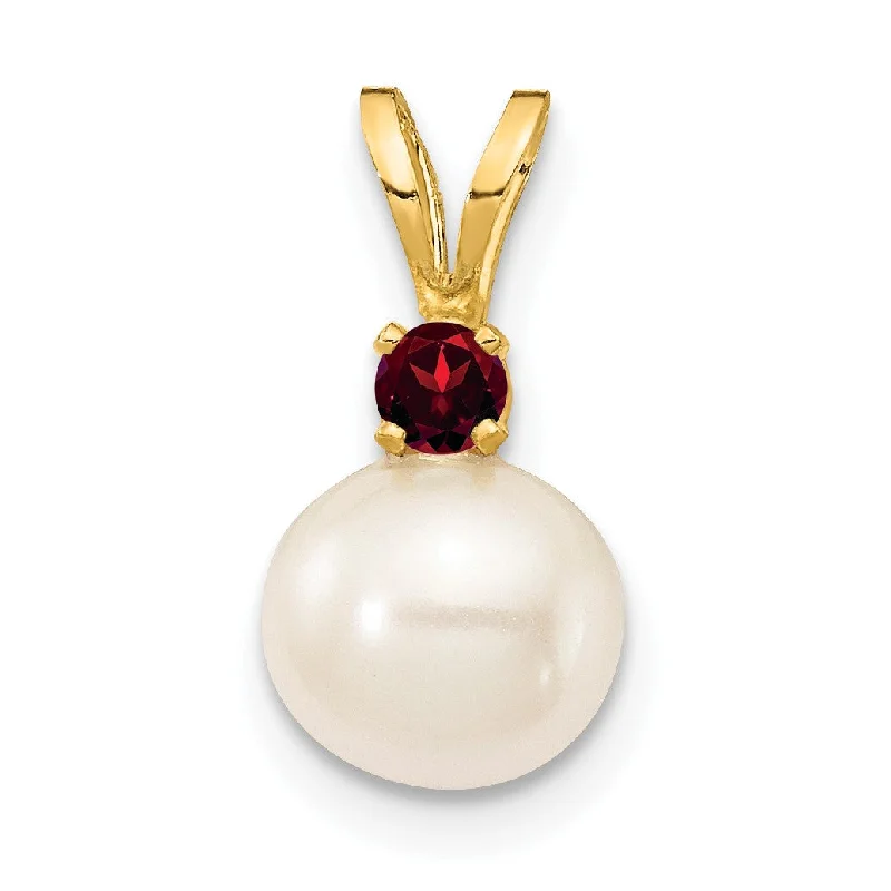 Best-Selling Jewelry Now Available At Special Deals 7MM Round Pearl and Garnet Pendant in 14KT Yellow Gold. Chain not Included Best-Selling Jewelry Now Available At Special Deals 7MM Round Pearl and Garnet Pendant in 14KT Yellow Gold. Chain not Included
