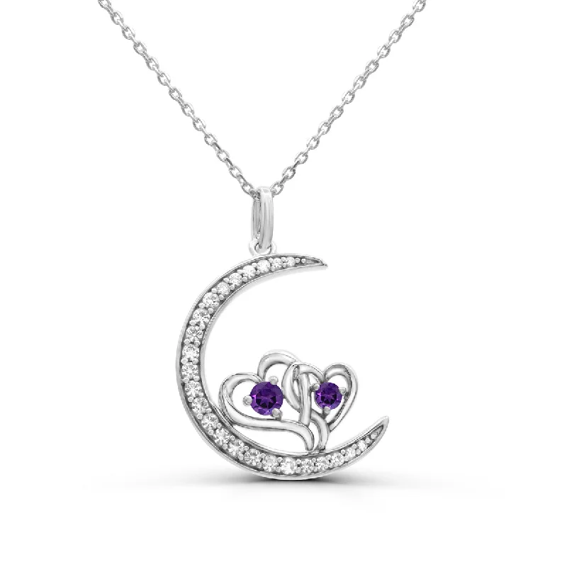 Don't Miss Out On Bestselling Jewelry At Special Prices Amethyst and White Sapphire 18-inch Heart Moon Pendant in Sterling Silver Don't Miss Out On Bestselling Jewelry At Special Prices Amethyst and White Sapphire 18-inch Heart Moon Pendant in Sterling Silver