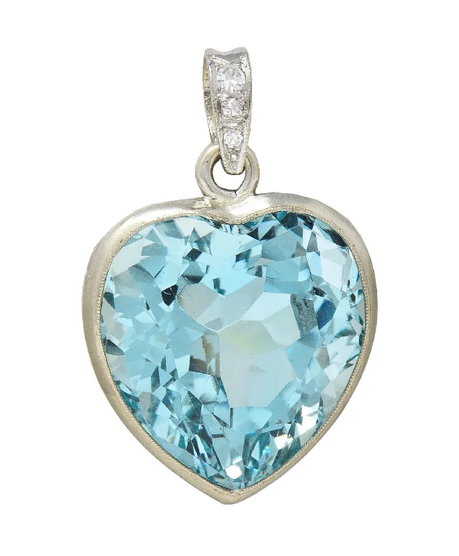 Exclusive Jewelry Bundles At Discounted Prices Art Deco 24.55 CTW Aquamarine Diamond 14 Karat White Gold Vintage Heart Pendant Exclusive Jewelry Bundles At Discounted Prices Art Deco 24.55 CTW Aquamarine Diamond 14 Karat White Gold Vintage Heart Pendant