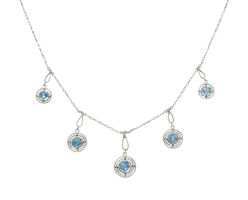 Customized Silver Jewelry For Unique Style Art Deco Aquamarine Platinum Vintage Geometric Fringe Station Necklace Customized Silver Jewelry For Unique Style Art Deco Aquamarine Platinum Vintage Geometric Fringe Station Necklace