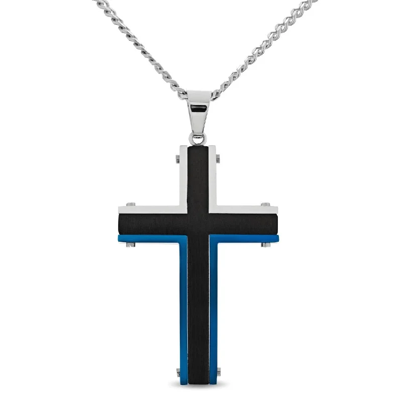Elegant Designs, Unbeatable Discounts – Shop Jewelry Now Black and Blue Stainless Steel 24-inch Cross Pendant Elegant Designs, Unbeatable Discounts – Shop Jewelry Now Black and Blue Stainless Steel 24-inch Cross Pendant