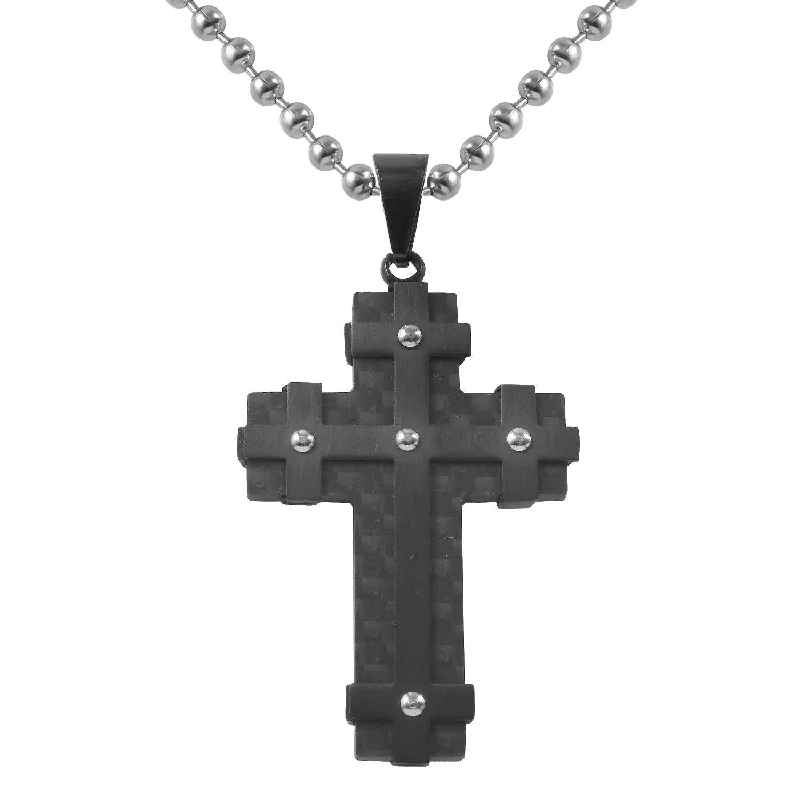 High-End Sparkle, Low-End Prices – Jewelry Sale Live Black Stainless Steel 24-inch Cross with Carbon Fiber Inlay Pendant High-End Sparkle, Low-End Prices – Jewelry Sale Live Black Stainless Steel 24-inch Cross with Carbon Fiber Inlay Pendant
