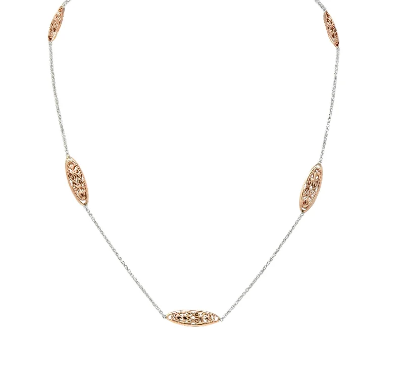 Huge Savings On Timeless Jewelry Collections Contemporary 14 Karat Two-Tone Rose White Gold Contemporary Station Chain Necklace Huge Savings On Timeless Jewelry Collections Contemporary 14 Karat Two-Tone Rose White Gold Contemporary Station Chain Necklace