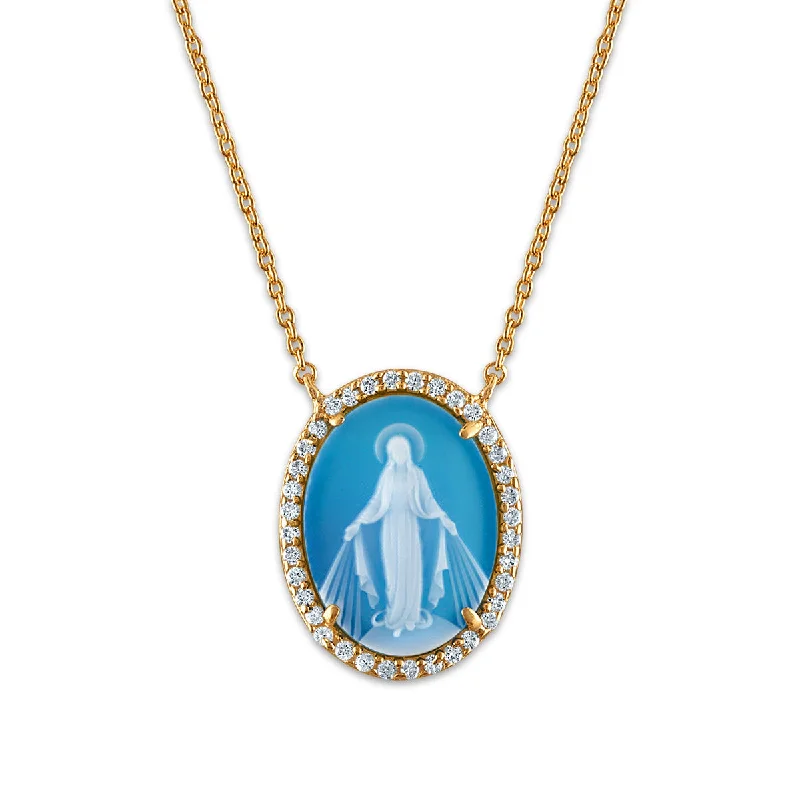 Jewelry Sale Bonanza – Grab Your Sparkle Now Frank Ronay Collection Blue Agate and Cubic Zirconia 20X15MM 18-inch Virgen Milagrosa Pendant in 18KT Yellow Gold Plated Sterling Silver Jewelry Sale Bonanza – Grab Your Sparkle Now Frank Ronay Collection Blue Agate and Cubic Zirconia 20X15MM 18-inch Virgen Milagrosa Pendant in 18KT Yellow Gold Plated Sterling Silver