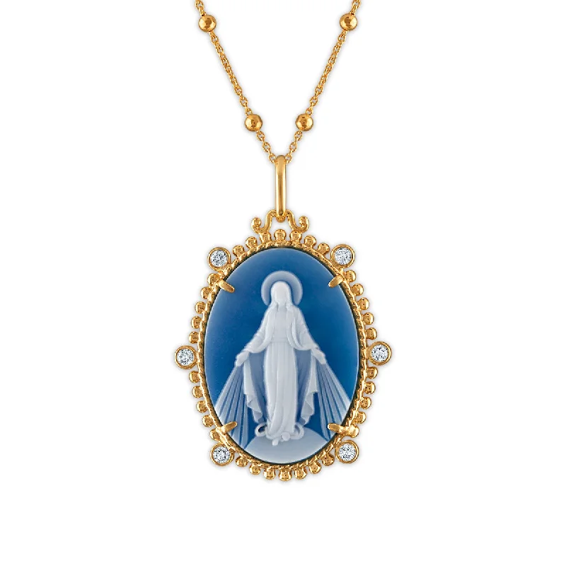 Jewelry Sale – Exclusive Styles At Lower Prices Frank Ronay Collection Blue Agate and Cubic Zirconia 25X18MM 20-inch Virgen Milagrosa Pendant in 18KT Yellow Gold Plated Sterling Silver