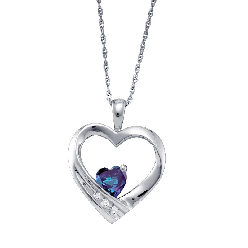 Best Jewelry Sale – Shop Exclusive Designs Now Heart Shape Alexandrite and Diamond Birthstone 18-inch Pendant in Sterling Silver