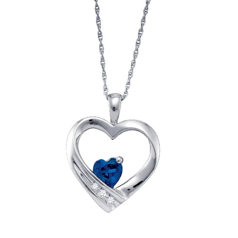 Chic And Stylish Jewelry At Exclusive Prices Heart Shape Blue Sapphire and Diamond Birthstone 18-inch Pendant in Sterling Silver