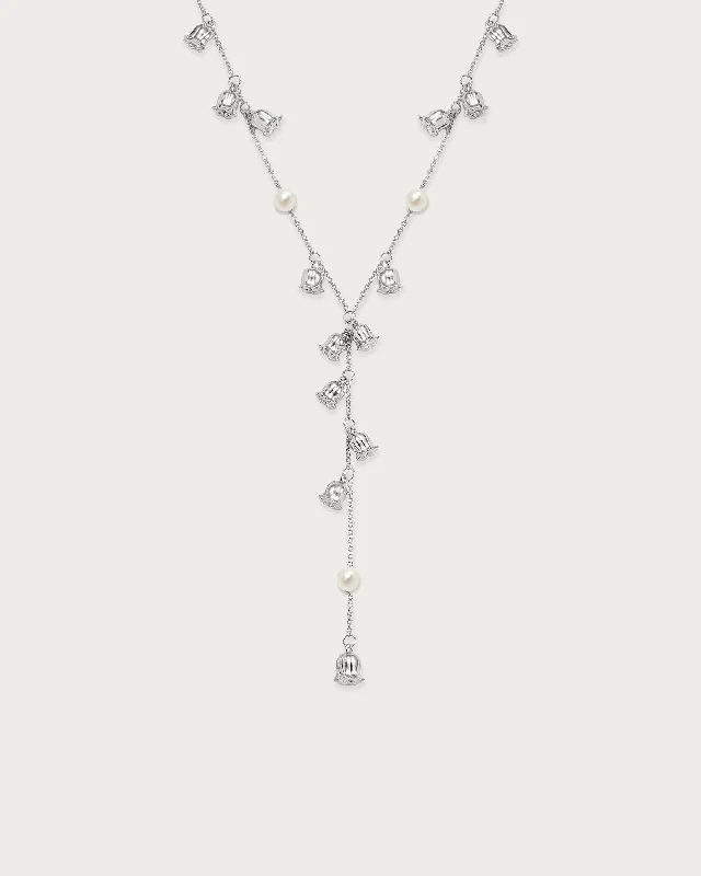 Premium Jewelry, Premium Discounts – Act Fast Lily of the Valley Pearl Lariat Necklace in Silver Premium Jewelry, Premium Discounts – Act Fast Lily of the Valley Pearl Lariat Necklace in Silver