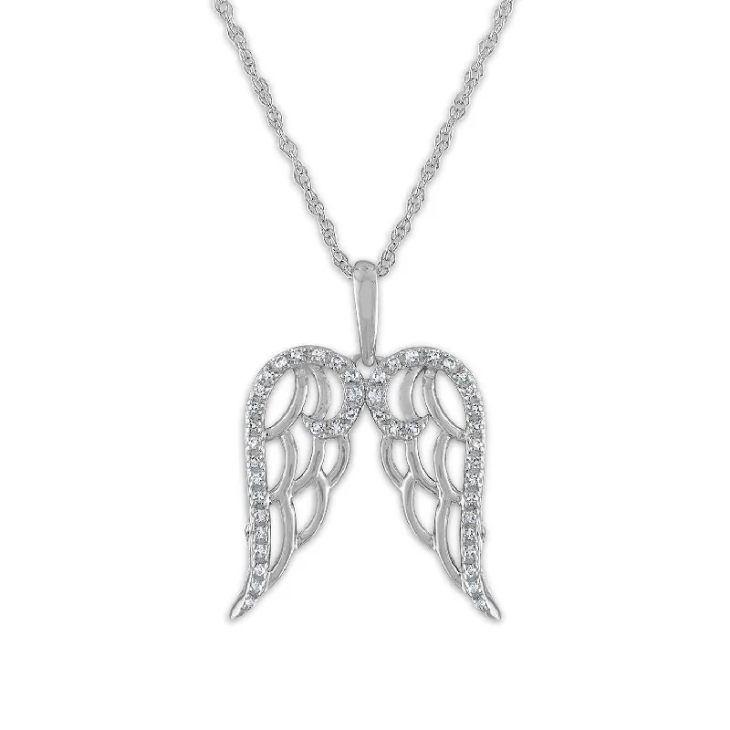 Customized Silver Jewelry For Unique Style LoveSong 1/12 CTW Diamond Angel Wings 18-inch Pendant in Sterling Silver Customized Silver Jewelry For Unique Style LoveSong 1/12 CTW Diamond Angel Wings 18-inch Pendant in Sterling Silver