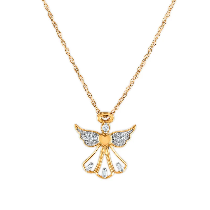 Modern Jewelry At Exclusive Discounts – Shop Today LoveSong 1/14 CTW Diamond Angel 18-inch Pendant in 10KT Yellow Gold