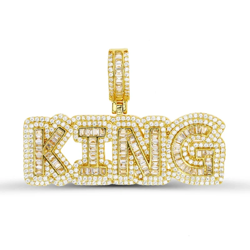 Stunning Jewelry At Even More Stunning Prices Luxe Layers 14KT Yellow Gold Plated Sterling Silver Baguette Cubic Zirconia 33X49MM King Pendant. Chain Not Included Stunning Jewelry At Even More Stunning Prices Luxe Layers 14KT Yellow Gold Plated Sterling Silver Baguette Cubic Zirconia 33X49MM King Pendant. Chain Not Included