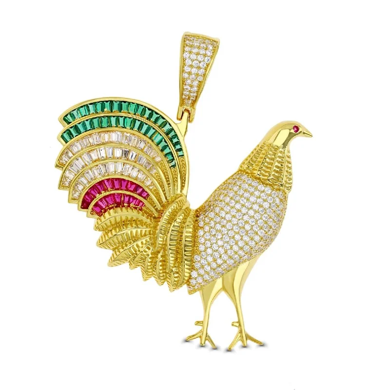 Breathtaking Jewelry, Breathtaking Prices Luxe Layers 14KT Yellow Gold Plated Sterling Silver Cubic Zirconia 58X43MM Rooster Pendant. Chain Not Included Breathtaking Jewelry, Breathtaking Prices Luxe Layers 14KT Yellow Gold Plated Sterling Silver Cubic Zirconia 58X43MM Rooster Pendant. Chain Not Included