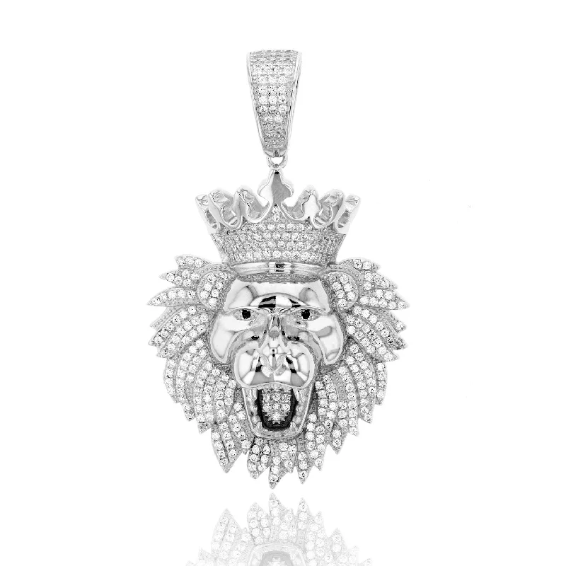 Celebrate Every Occasion With Sparkling Savings Luxe Layers Sterling Silver Cubic Zirconia 62X37MM Lion Head Pendant. Chain Not Included