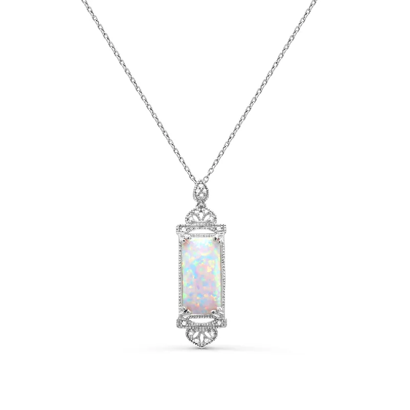 Shop Trending Jewelry With Exclusive Savings Red Hot Deal 14X7MM Baguette Opal and Diamond Fashion 18-inch Pendant in Sterling Silver Shop Trending Jewelry With Exclusive Savings Red Hot Deal 14X7MM Baguette Opal and Diamond Fashion 18-inch Pendant in Sterling Silver