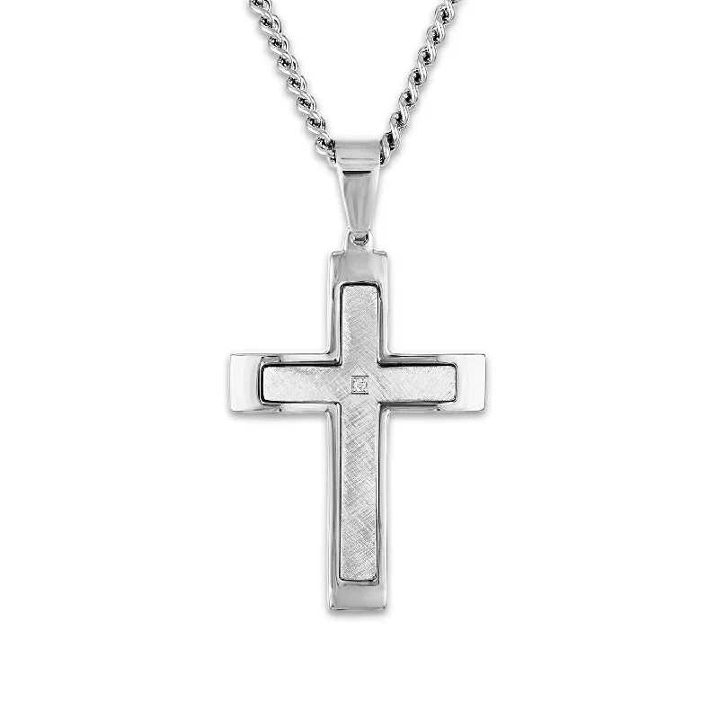 Huge Savings On Timeless Jewelry Collections Stainless Steel 1/50 CTW 54X32MM 24-inch Cross Pendant