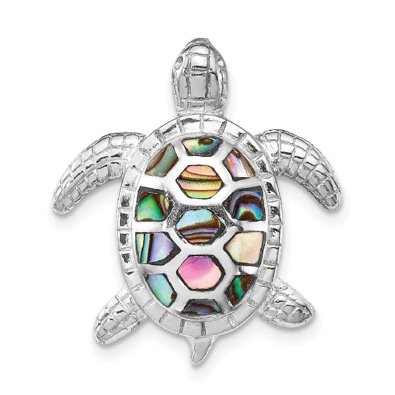Affordable Gold-Plated Jewelry For Modern Fashion Sterling Silver 23X21MM Abalone Turtle Pendant. Chain Not Included