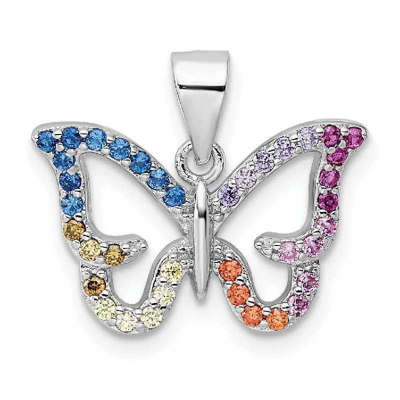 High-Quality Jewelry At A Fraction Of The Cost Sterling Silver Cubic Zirconia 17X19MM Multicolor Butterfly Pendant. Chain Not Included