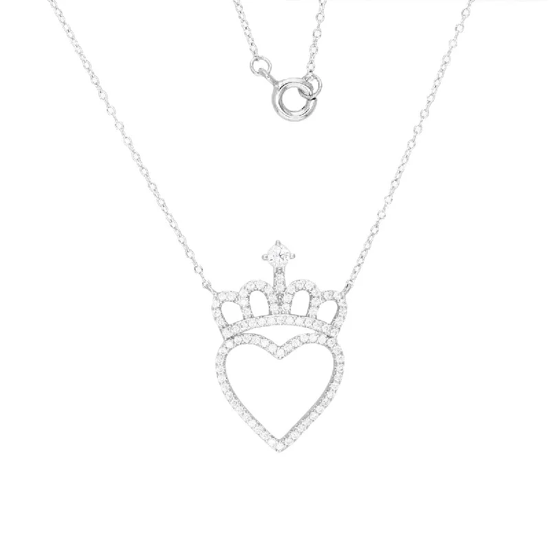 Jewelry Sale Bonanza – Grab Your Sparkle Now Sterling Silver Cubic Zirconia 18-inch Heart & Crown Pendant