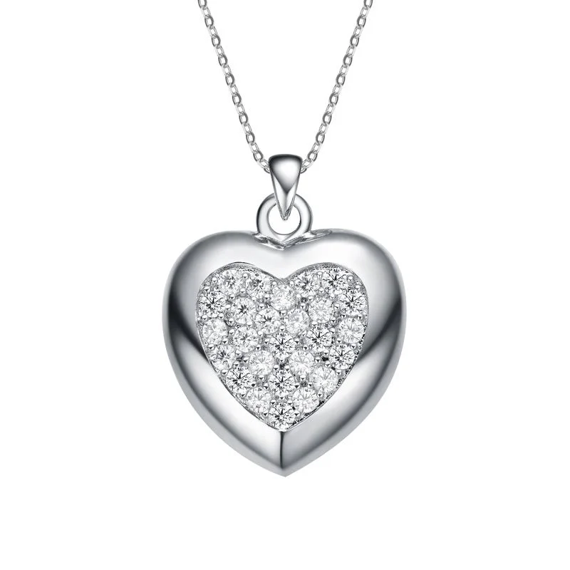 Luxury Jewelry Now At Special Promotional Rates Sterling Silver Cubic Zirconia 21X14MM 18-inch Heart Pendant