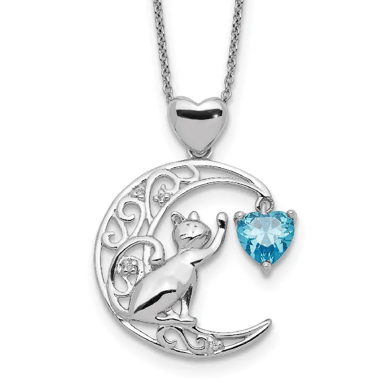 Handcrafted Beauty At Affordable Prices Sterling Silver Cubic Zirconia Cat and Moon Necklace