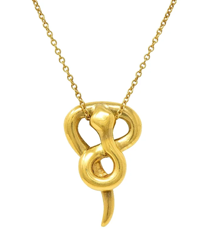 Shop Fine Jewelry With Exclusive Savings Tiffany & Co. Elsa Peretti 1979 18 Karat Yellow Gold Vintage Snake Chinese Zodiac Pendant Necklace