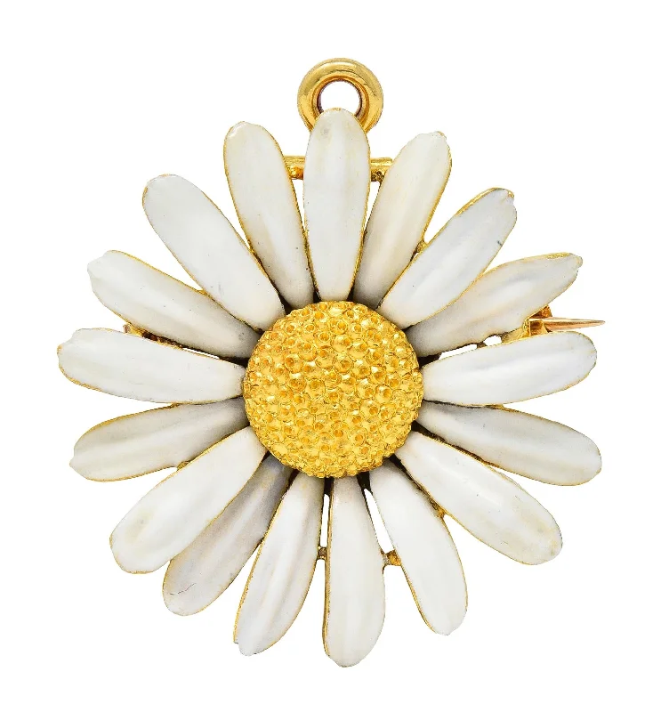 Shop Dazzling Jewelry At The Best Prices Tiffany & Co. Victorian Antique Enamel 18 Karat Yellow Gold Daisy Flower Pendant Brooch Shop Dazzling Jewelry At The Best Prices Tiffany & Co. Victorian Antique Enamel 18 Karat Yellow Gold Daisy Flower Pendant Brooch