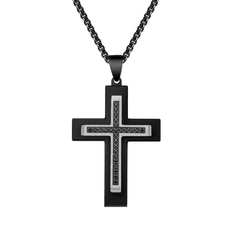Eco-Friendly Sustainable Jewelry For Conscious Buyers Titán by Adrian Gonzalez Black Stainless Steel 1/4 CTW Diamond 29X40MM 24-inch Cross Pendant Eco-Friendly Sustainable Jewelry For Conscious Buyers Titán by Adrian Gonzalez Black Stainless Steel 1/4 CTW Diamond 29X40MM 24-inch Cross Pendant