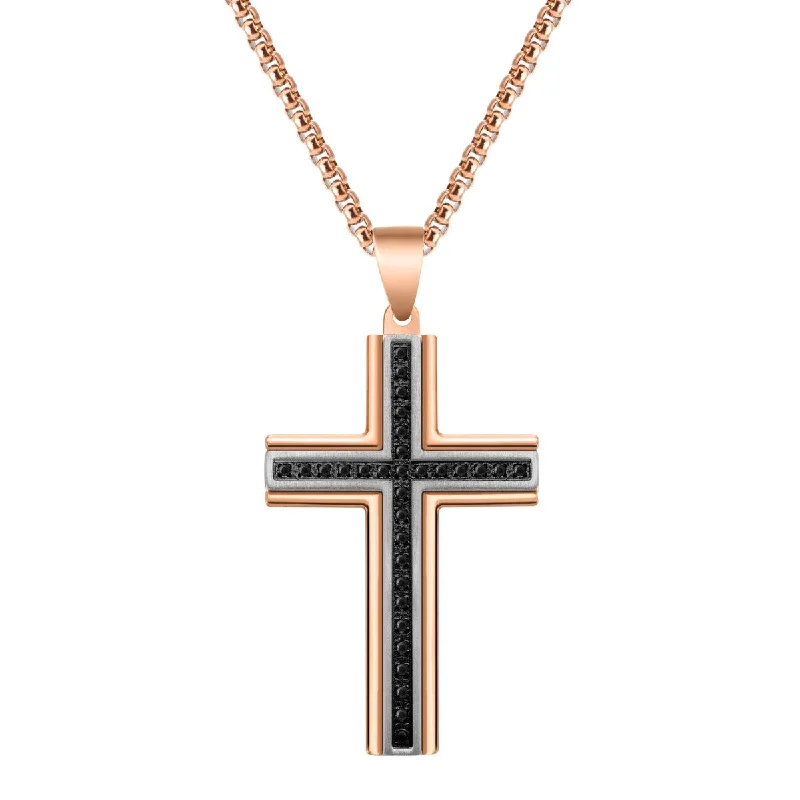 Elevate Your Jewelry Collection With Limited-Time Savings Titán by Adrian Gonzalez Two-Tone Stainless Steel 1/7 CTW Diamond 26X40MM 24-inch Cross Pendant Elevate Your Jewelry Collection With Limited-Time Savings Titán by Adrian Gonzalez Two-Tone Stainless Steel 1/7 CTW Diamond 26X40MM 24-inch Cross Pendant
