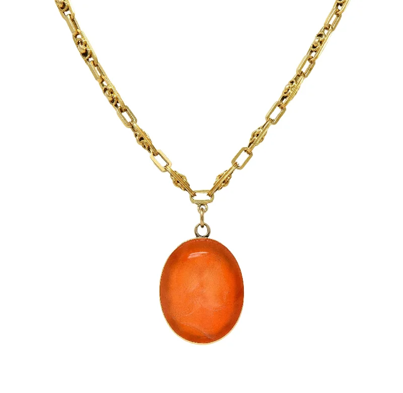 Final Call For Exquisite Jewelry At Reduced Rates Victorian Carved Carnelian 14 Karat Gold Fancy Link Chain Cameo Pendant Necklace Final Call For Exquisite Jewelry At Reduced Rates Victorian Carved Carnelian 14 Karat Gold Fancy Link Chain Cameo Pendant Necklace