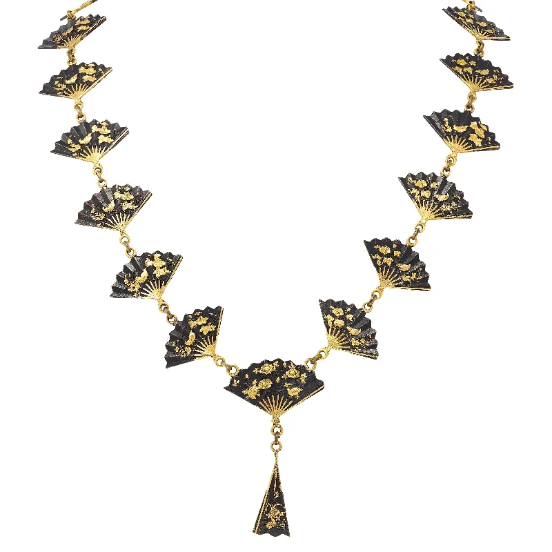 Trending Jewelry Styles Now At Limited-Time Discounts Victorian Shakudo 14 Karat Yellow Gold Antique Japanese Fan Link Sautoir Necklace