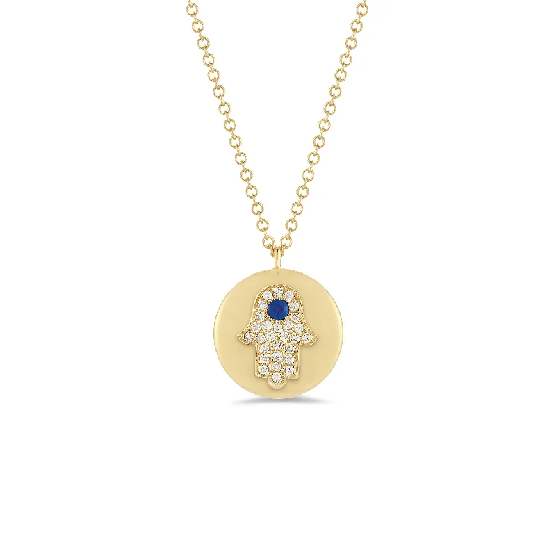 Shop Fine Jewelry With Amazing Deals Diamond & Sapphire Hamsa Disc Pendant Necklace Shop Fine Jewelry With Amazing Deals Diamond & Sapphire Hamsa Disc Pendant Necklace