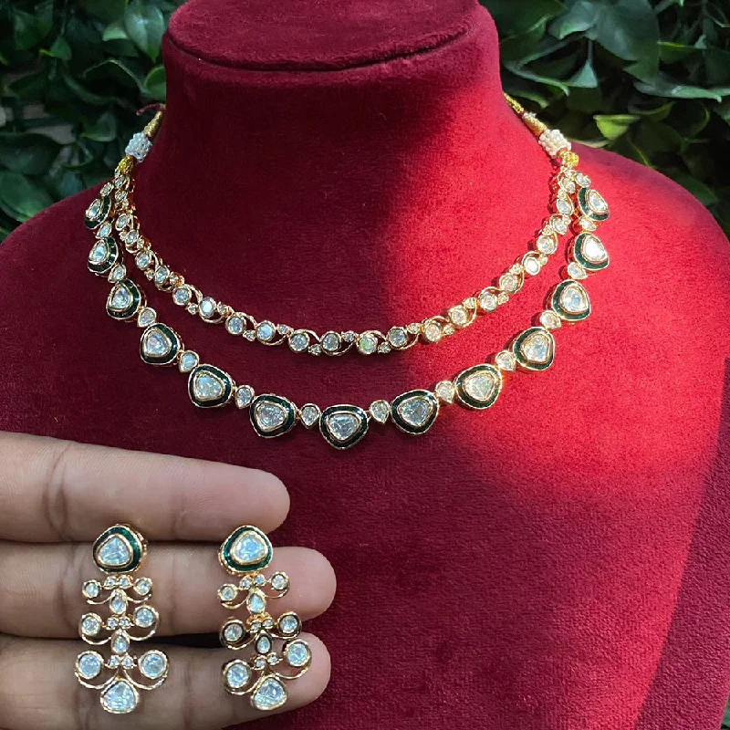 Delicate Crystal Jewelry For Sophisticated Charm Amoliya Jewels Gold Plated Polki Kundan Necklace Set Delicate Crystal Jewelry For Sophisticated Charm Amoliya Jewels Gold Plated Polki Kundan Necklace Set