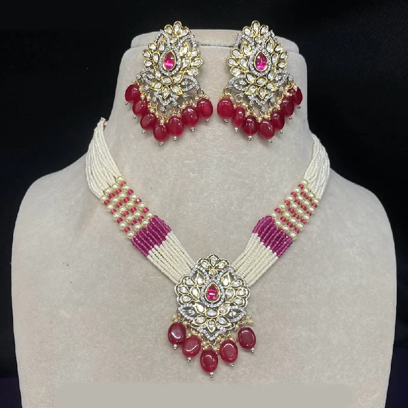 Fashion-Forward Geometric Jewelry For Contemporary Style Amoliya Jewels Gold Plated Polki Kundan Pearls Necklace Set