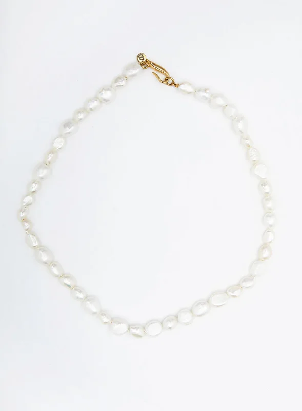 Waterproof Stainless Steel Jewelry For Lasting Beauty Irregular Pearls 14K Gold Plated Necklace w. Pearl