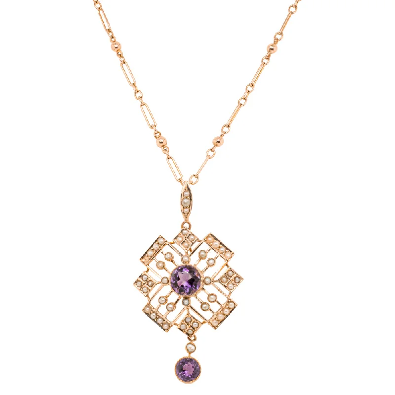 Jewelry Deals That Outshine The Rest Vintage 9ct Yellow Gold Amethyst & Seed Pearl Pendant