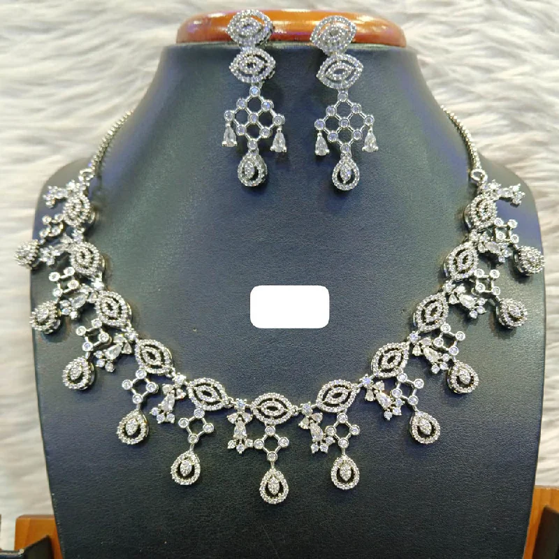 Shop Handcrafted Jewelry At Special Promotional Rates Jain Jewellers Silver Plated AD Necklace Set Shop Handcrafted Jewelry At Special Promotional Rates Jain Jewellers Silver Plated AD Necklace Set