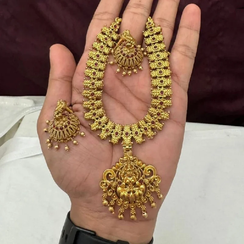Celebrate Every Occasion With Sparkling Savings Joyful Jewel Art Matte Gold Plated Pota Stone Temple Necklace Set Celebrate Every Occasion With Sparkling Savings Joyful Jewel Art Matte Gold Plated Pota Stone Temple Necklace Set